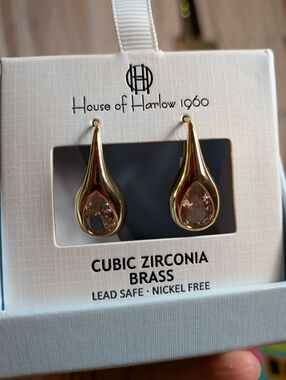 New In Box! House of Harlow 1960 Gold Teardrop Earrings with Cubic Zirconium